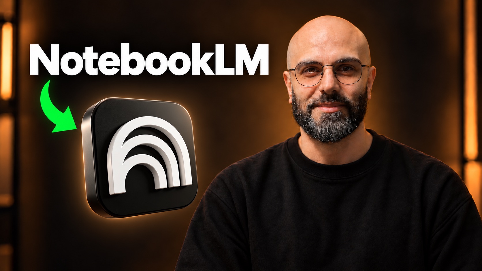 محمد بی‌باک کنار نشان NotebookLM و نوشتهٔ NotebookLM